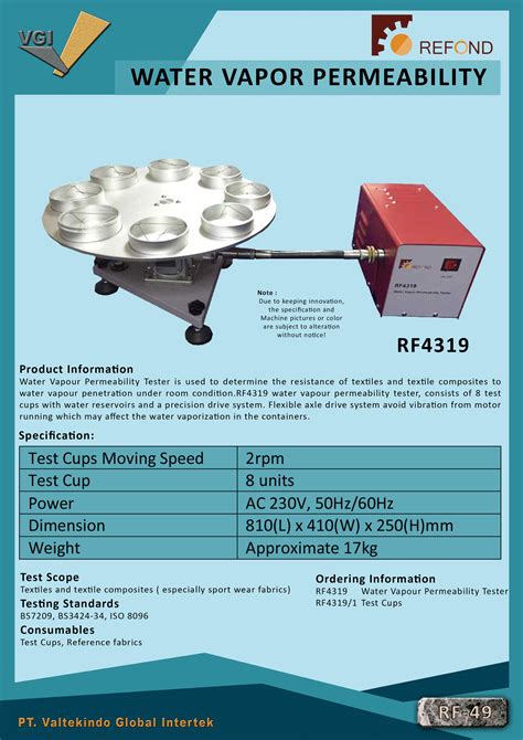 how to test water vapor permeability distribute|water vapor permeability tester.